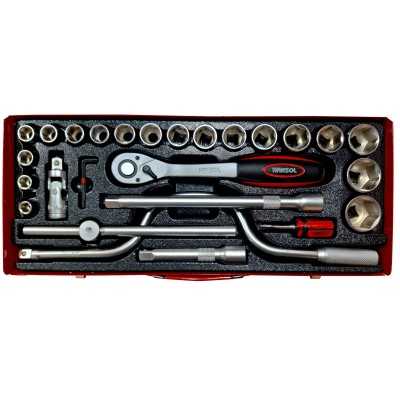 تجهیزات کارگاهی و مکانیکی|جعبه بکس 24 پارچه 6 پر درایو 1/2 اینچ هانسول Hansol مدل HS8524