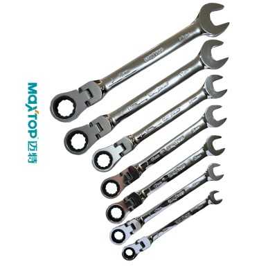 آچار و ابزارآلات دستی|ست آچار 7 عددی یکسر رینگ جغجغه ای سرلولایی بلند مکستاپ Maxtop