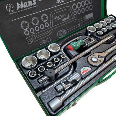 تجهیزات کارگاهی و مکانیکی|جعبه بکس 24 پارچه 6 پر هنس Hans مدل 4624-6MT درایو 1/2