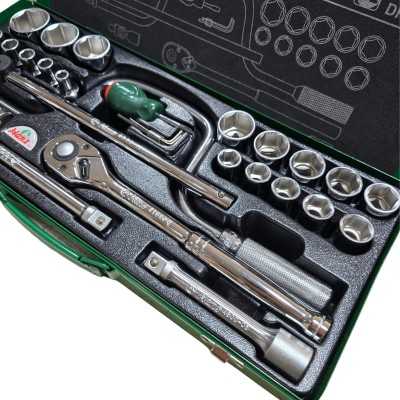 تجهیزات کارگاهی و مکانیکی|جعبه بکس 24 پارچه 6 پر هنس Hans مدل 4624-6MT درایو 1/2