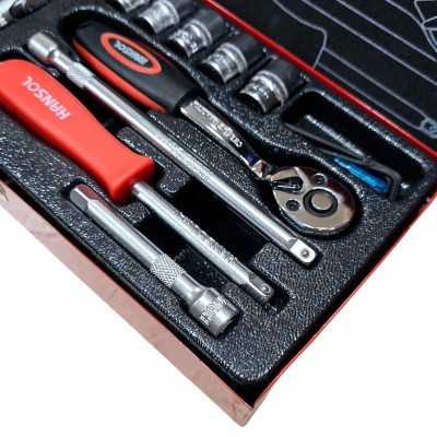 تجهیزات کارگاهی و مکانیکی|جعبه بکس 26 پارچه درایو 1/4 کوتاه و بلند هانسول Hansol کد HS8523A