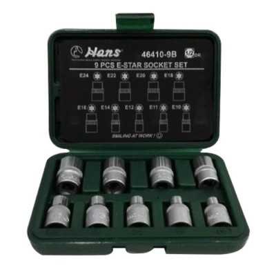 جعبه بکس 9 پارچه 1/2 سری E سایز E10-E24 هنس Hans مدل 46410-9B ا HANS 9 pcs E-star socket set