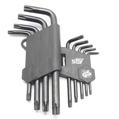 آچار و ابزارآلات دستی|آچار آلن کوتاه ستاره ای روکارتی 9عددی اسکایSKY مدل ST-1211B