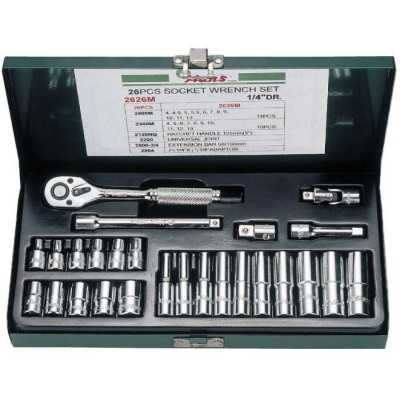 تجهیزات کارگاهی و مکانیکی|جعبه بکس 26 پارچه درایو 1/4 کوتاه و بلند هنس Hans مدل 2626MPQ