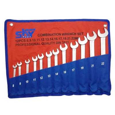 مجموعه 12 عددی آچار یک سر تخت یک سر رینگی سایز 22-8 اسکای SKY مدل ST-4600-12