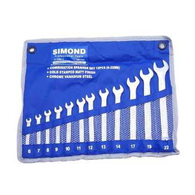 مجموعه 12 عددی آچار یک سر تخت یک سر رینگی سایز 22-8 سیموند Simond